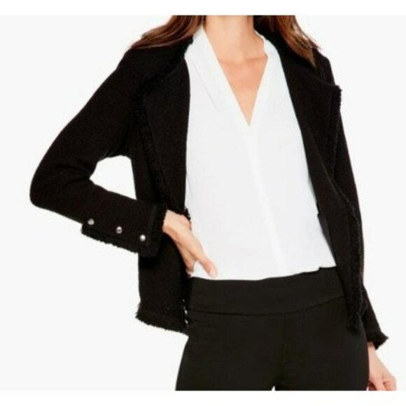 Nic+Zoe Jacket Black Textured Open Front Fringe Trim & Snap Cuff Detail Size XS - Picture 6 of 15